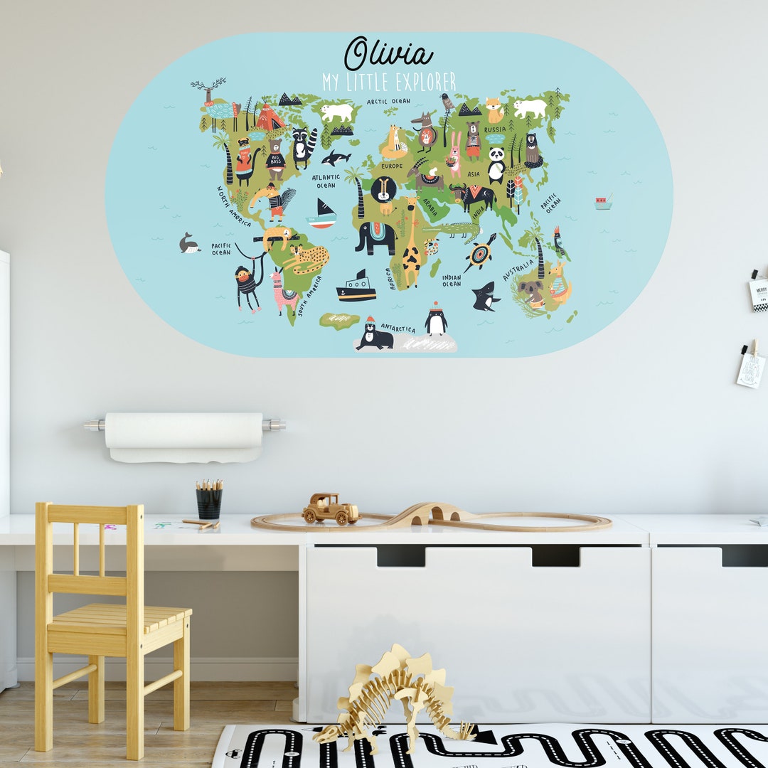 Personalised Animal World Map Wall Sticker for Kids - Etsy
