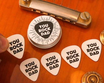 Personalised Rock On Guitar Picks And Tin Gift For Dad, Custom Guitar Pick, Customized Guitar Pick, Personalized Guitar Pick, Gift For Dad