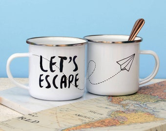 Let's Escape Paper Plane Enamel Mug, Nature-Inspired Mug, Enamel Coffee Mug, Enamel Mug Adventure, Travel Enamel Mug, Mountain Enamel Mug