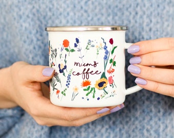 Personalised Botanical Floral Enamel Mug For Mum, Personalised Floral Mug, Mug Mum, Floral Rose Mug, Enamel Mug, Mothers Day Gifts