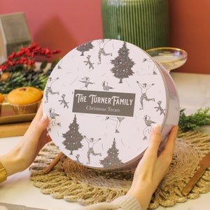 Personalised Black And White Family Christmas Cake Tin - Christmas Biscuits Tins Storage Keeps Their Treats Fresh For Longer