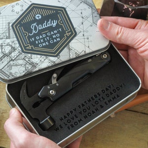 Hammer And Tin Multi Tool Personalised Gift Set For Dad, Personalized Multi Tool, Multifunctional Tool, Hammer Multi Tool, Custom Multi Tool image 2