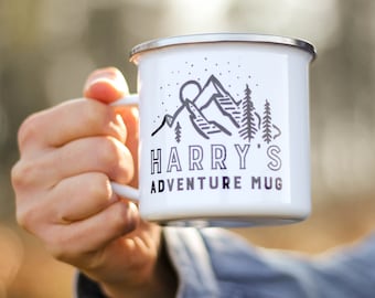 Personalised Adventure Enamel Mug, Personalised Enamel Mug, Enamel Camping Mug, Travel Enamel Mug, Travel Camping Coffee Mug, Valentine Gift