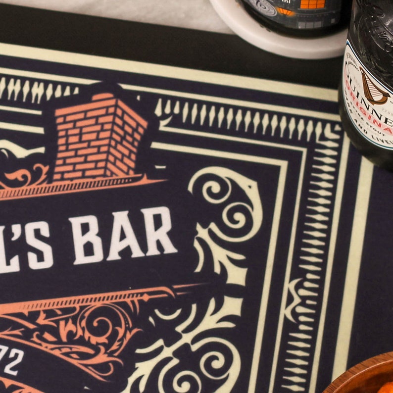 Personalised Brewery Bar Runner Gift For Dad's Home Bar Customised Man Cave Accessories or Bar Mats for Home Pub Personalised Beer Mats image 2
