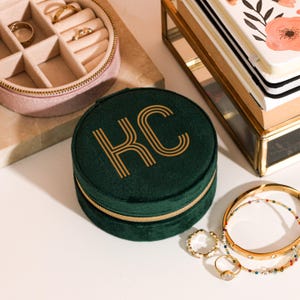 Portagioielli in velluto con iniziali personalizzate, regalo da viaggio per lei o per la casa, portagioielli da viaggio personalizzato, portagioielli, orecchini