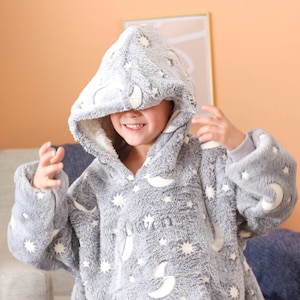 Personalised Glow In The Dark Kids Blanket Hoodie, Kids Blanket Hoodie, Custom Embroidered Hoodie, Giant Soft Hoodie, Personalized Hoodie