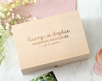 Caja de recuerdos de regalo de recuerdos de boda personalizados, caja de recuerdos de boda, caja de recuerdos de madera personalizada, regalos del señor y la señora, caja de almacenamiento de memoria