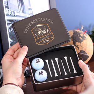 Gepersonaliseerde golfkar blikje voor papa, gepersonaliseerde golfballen, golfkaraccessoires, op maat gemaakte doos, op maat gemaakte golfballen, golfballendoos