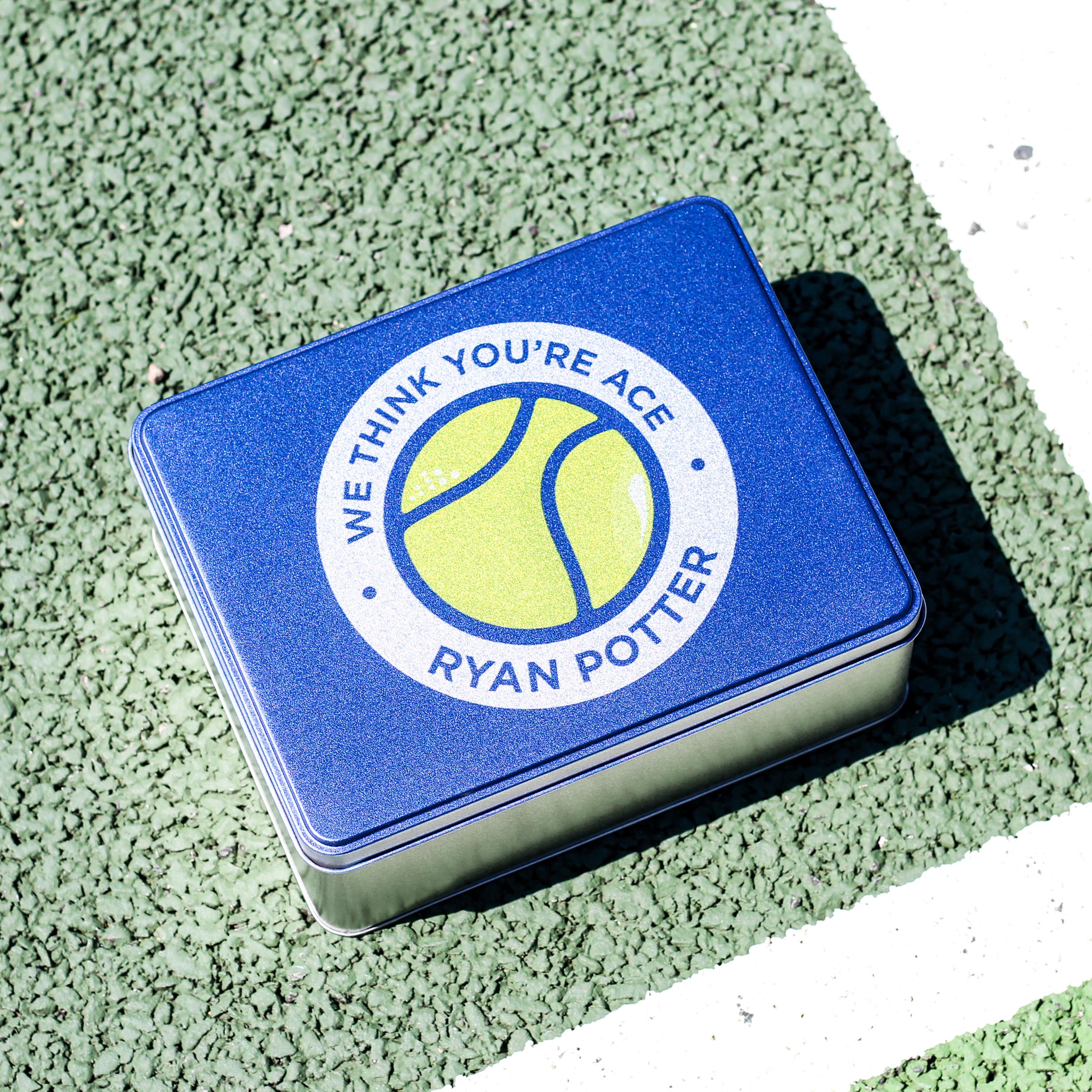 Personalised Tennis Ball Tin With Hip Flask Gift For Him, Stainless Steel Hip Flask, Teacher Retirement Gift, 50th Birthday Gift For Men,