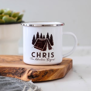 Personalised Tent Camping Enamel Mug, Enamel Camping Mug, Personalised Enamel Mug, Personalized Camping Mug, Camp Enamel Mug, Outdoor Gift