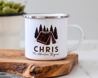 Personalised Tent Camping Enamel Mug, Enamel Camping Mug, Personalised Enamel Mug, Personalized Camping Mug, Camp Enamel Mug, Outdoor Gift