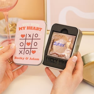 Personalised Noughts Crosses Novelty Condom Gift Tin, Customised Message, Humorous Couple's Gift, Romantic Token, Unique Present