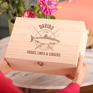 Personalised Fishing Logo Keepsake Box Gift For Fathers Day