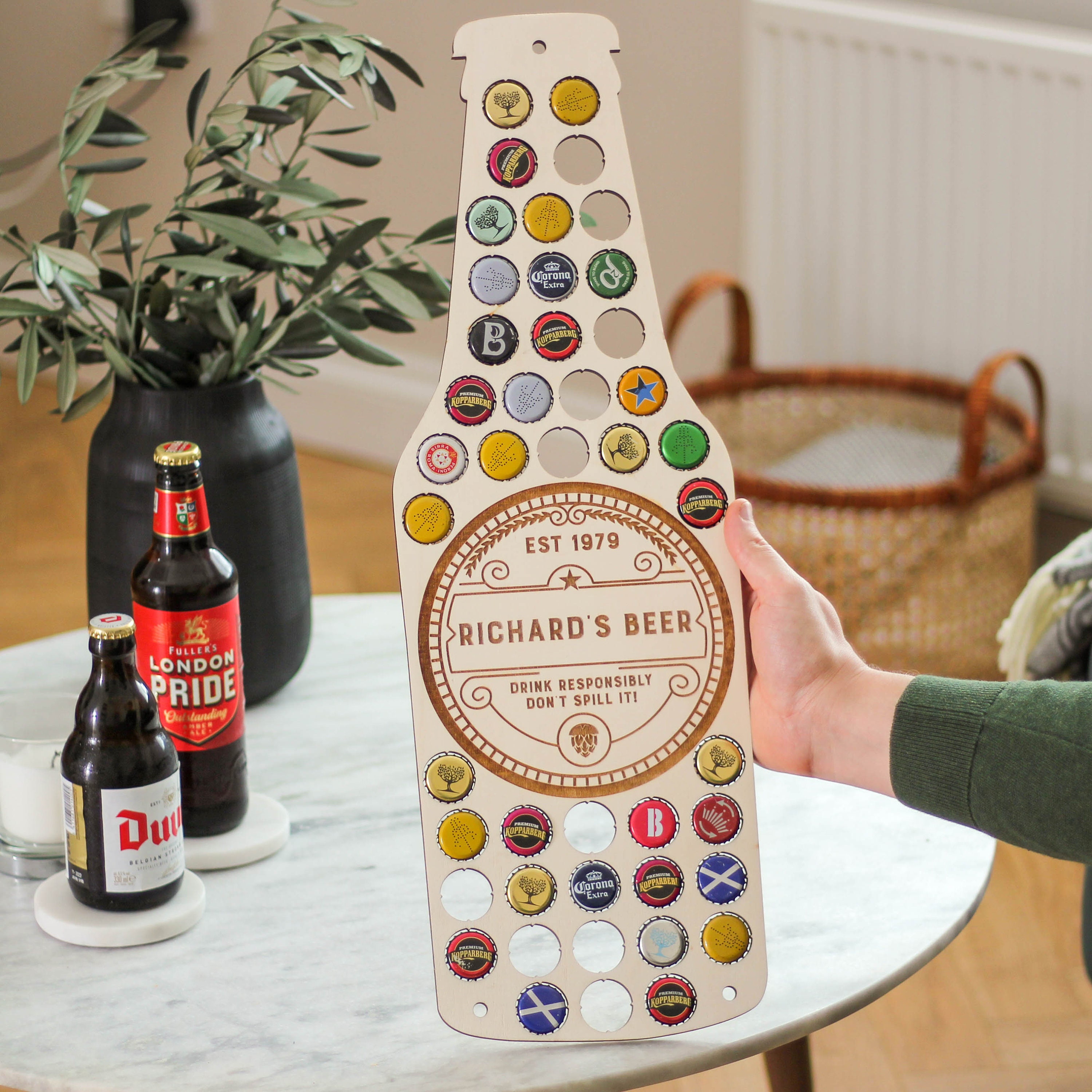 Personalised Beer Bottle Cap Collector, Beer Cap Collector, Fathers Day Gift, Man Cave Decor, Bottle Top Collector, Beer Bottle Top Holder