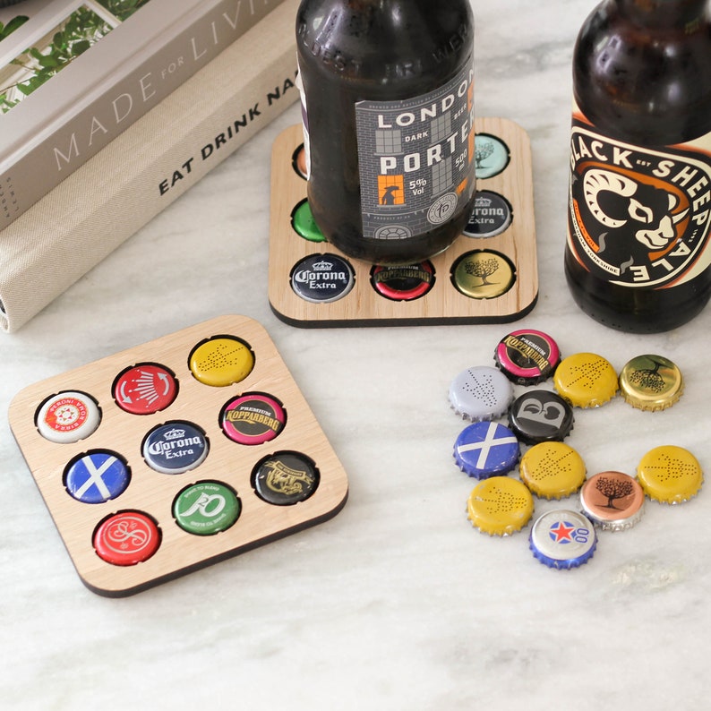 Beer Cap Collector Coaster Birthday Gift For Dad, Beer Cap Collector, Man Cave Accessories, Wooden Coaster, Beer Cap Display, Gifts For Dad image 4