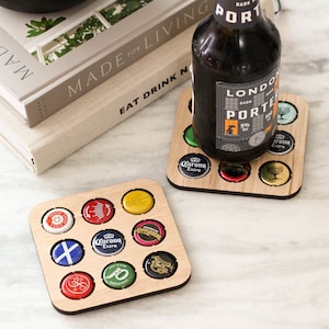 Beer Cap Collector Coaster Birthday Gift For Dad, Beer Cap Collector, Man Cave Accessories, Wooden Coaster, Beer Cap Display, Gifts For Dad image 1