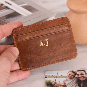 Personalised Initials Slim Credit Card Holder Premium Mens Travel Wallet or Card Holder Wallet Minimalist Wallet or Credit Card Wallet image 1