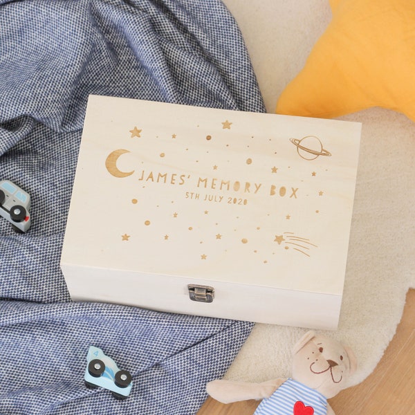 Personalised Space Keepsake Memory Box For Children, Personalised Keepsake Box, Personalized Baby Keepsake Box, Custom Wooden Box, Baby Gift