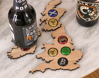 Personalised Map Beer Bottle Cap Collector Gift, Beer Cap Collector, Man Cave Decor, Fathers Day Gift, Bottle Top Collector, Barware For Him