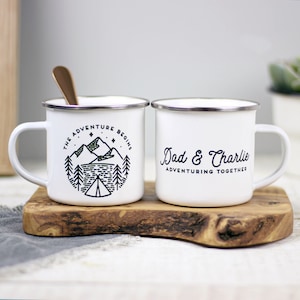 Personalised Adventure Together Enamel Mug, Unique Outdoor Travel Enamel Cup, Perfect Dad Gift, Mom Present, Explorer's Delight