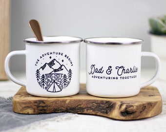 Personalisierte Adventure Together Emaille-Tasse, einzigartige Outdoor-Reise-Emaille-Tasse, perfektes Geschenk für Papa, Mama Geschenk, Entdeckerfreude