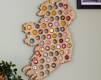 Arte personalizado de la pared del mapa de la tapa de la cerveza de Irlanda, coleccionista de la tapa de la cerveza, titular de la tapa de la cerveza, regalo para el amante de la cerveza, decoración de la cueva del hombre, regalos del día del padre