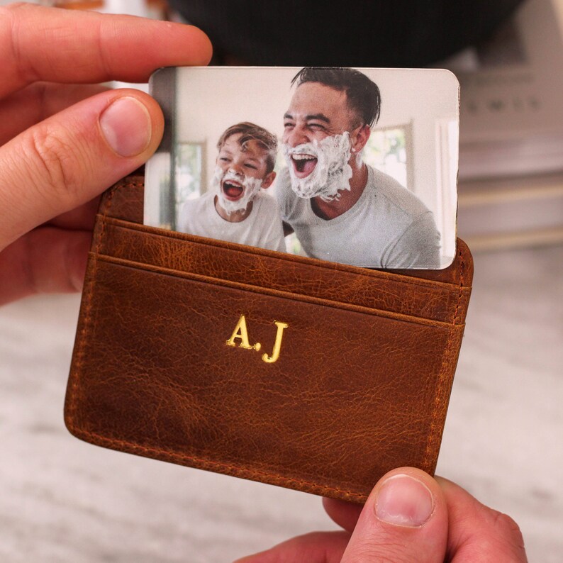 Personalised Slim Credit Card Holder Gift For His Birthday Customisable & Premium Wallet Card Holder With an Option of Keepsake Photo Gift image 2