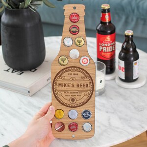 Personalised Beer Bottle Wall Art For Home, Beer Cap Collector, Bottle Cap Holder, Man Cave Decor, Beer Bottle Cap Art, Bottle Cap Wall Art image 2