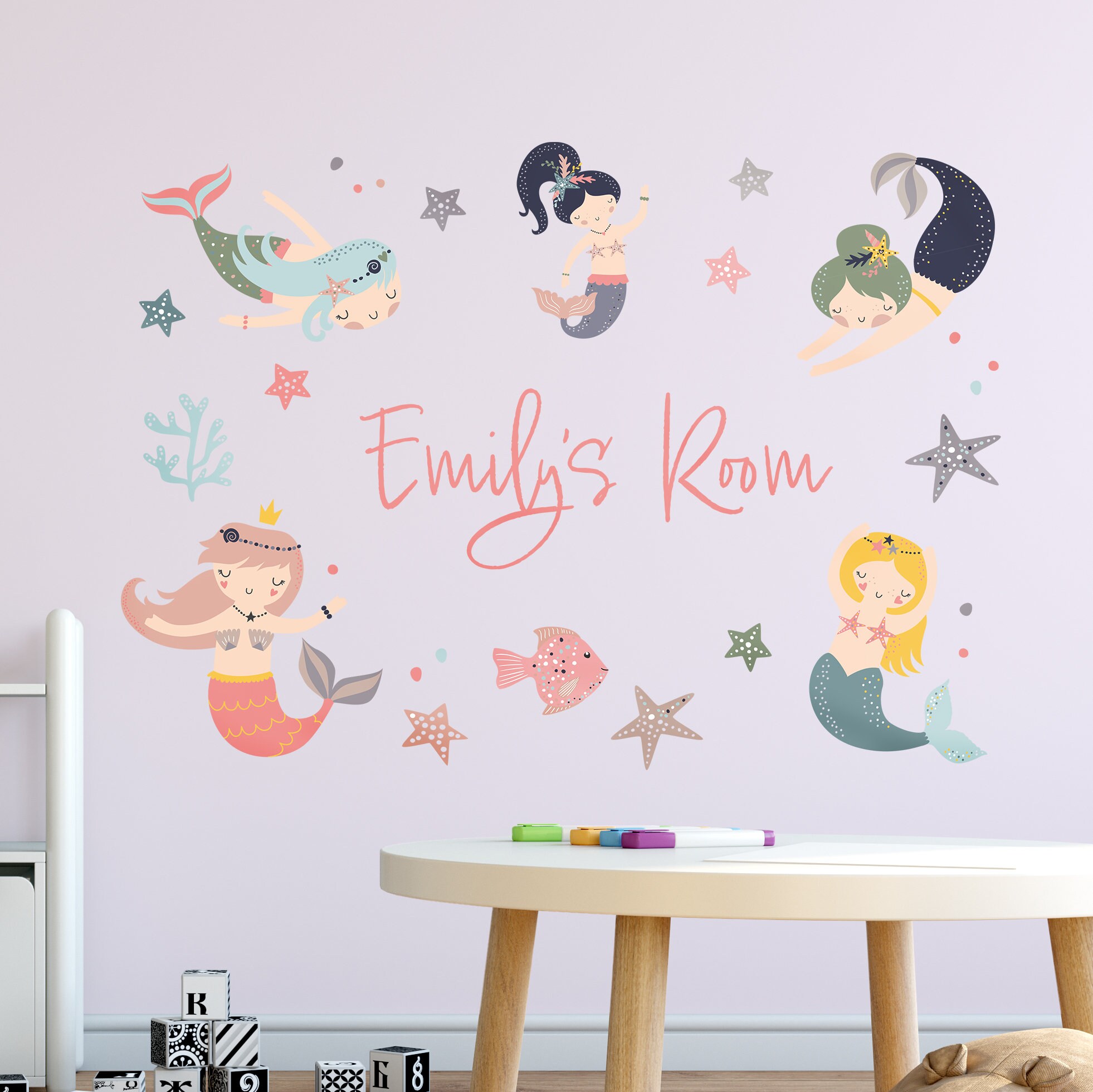 Mermaid Ocean Wall Sticker for Kids Bed Room, Ocean Wall Stickers ...