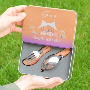 Personalised Music Festival Cutlery Tin Gift Cutlery Set Engraved Spoons Kitchenware Silverware Kitchen Utensils Cutlery Set Spoon Utensils