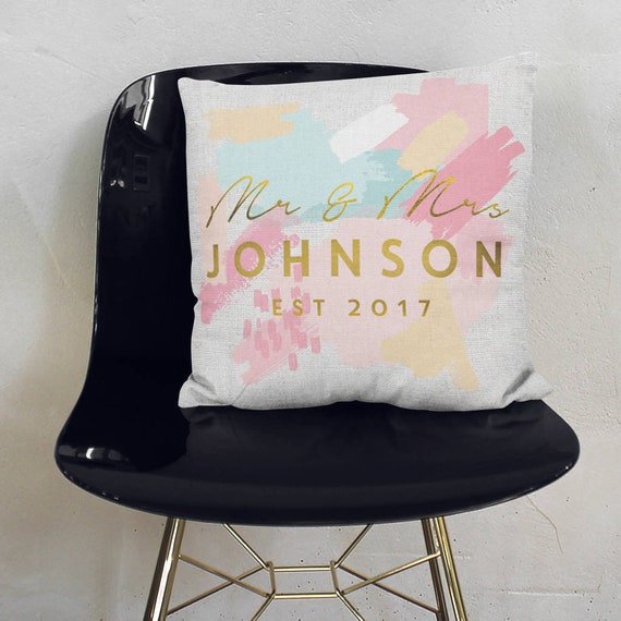 Personalised Mr and Mrs Paint Stroke Cushion, Personalised Couples