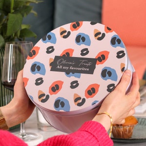 Personalised Colourful Leopard Print Cake Tin Ideal Cake Tin storage for Mothers Day Customised Round Cake Tin or Biscuit Tin for Nana image 7