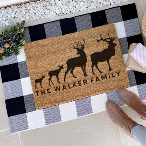 Personalised Stag Family Door Mat, Personalised Doormat, Funny Doormat, Coir Doormat, Family Name Doormat, Housewarming Gift, Custom Doormat