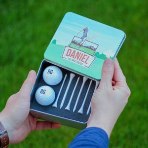 Personalised Golf Tin Gift Set For Him: with Tees and Personalised Golf Balls