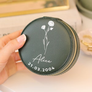 Personalised Birth Flower Travel Jewellery Case, Travel Jewelry Case, Rose Jewellery Box, Personalised Travel Jewellery Box, Gift For Mum
