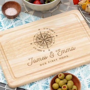 Personalised Compass Chopping Board, Wooden Chopping Board, Personalised Chopping Board, Personalised Name Chopping Board, Anniversary Gift image 1