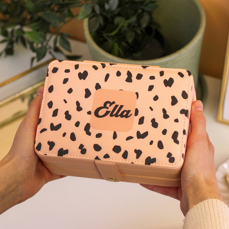 Personalised Dots Rectangular Jewellery Box, Personalised Jewellery Box, Travel Jewelry Case, Personalised Large Jewellery Box, Gift For Her image 1