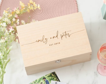 Nombres de parejas personalizados Caja de recuerdos de regalo de boda, Caja de recuerdos de madera personalizada, Caja de memoria de boda, Caja de memoria grabada, Regalo de pareja