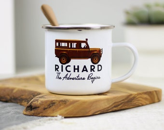 Personalised Truck Enamel Mug, Travel Enamel Mug, Personalised Enamel Mug, Enamel Coffee Mug, Enamel Camp Mug, Enamel Mug With Name