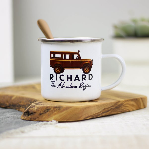 Personalised Truck Enamel Mug, Travel Enamel Mug, Personalised Enamel Mug, Enamel Coffee Mug, Enamel Camp Mug, Enamel Mug With Name