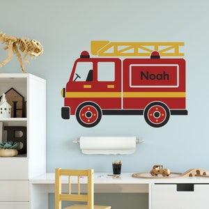 Personalised Fire Engine Wall Sticker Room Decor Art, Kids Room Decor, Bedroom Wall Sticker, Baby Name Wall Sticker, Fire Engine Sticker