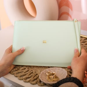 Personalised Mint Summer Bag, Custom Leather-Look Clutch, Hand Foiled Travel Essential, Birthday Gift, Clutch Bag, Clutch Bag For Wedding