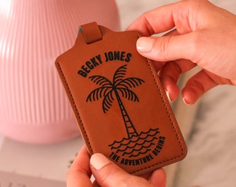 Personalised Palm Tree Luggage Tag Travel Accessory, Leather Luggage Tags, Luggage Tags Personalized, Personalised Luggage Tag, Travel Gift