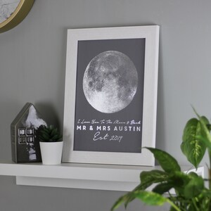 Impresión personalizada de luna metálica, impresión de cotización personalizada, decoración de pared sobre la cama, glamour de decoración de pared del dormitorio, regalo de agradecimiento para pareja