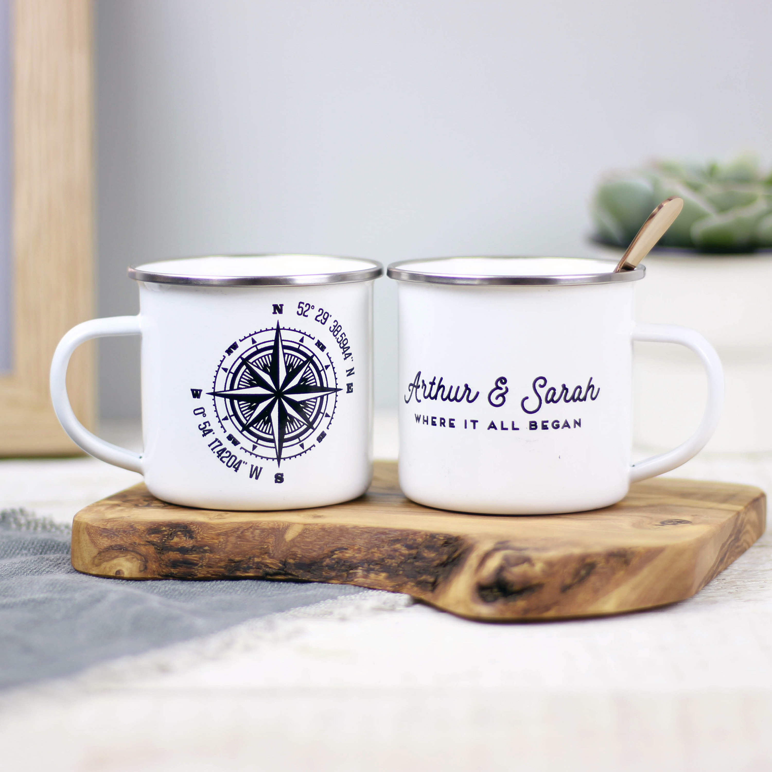Personalised Compass Enamel Mug Travel Gift or Wedding & Etsy UK