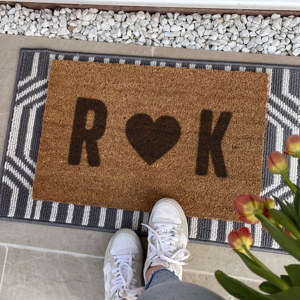 Personalised Heart Initials Doormat Wedding Gift - Wedding & Anniversary Gift, Personalised Doormat Housewarming Present