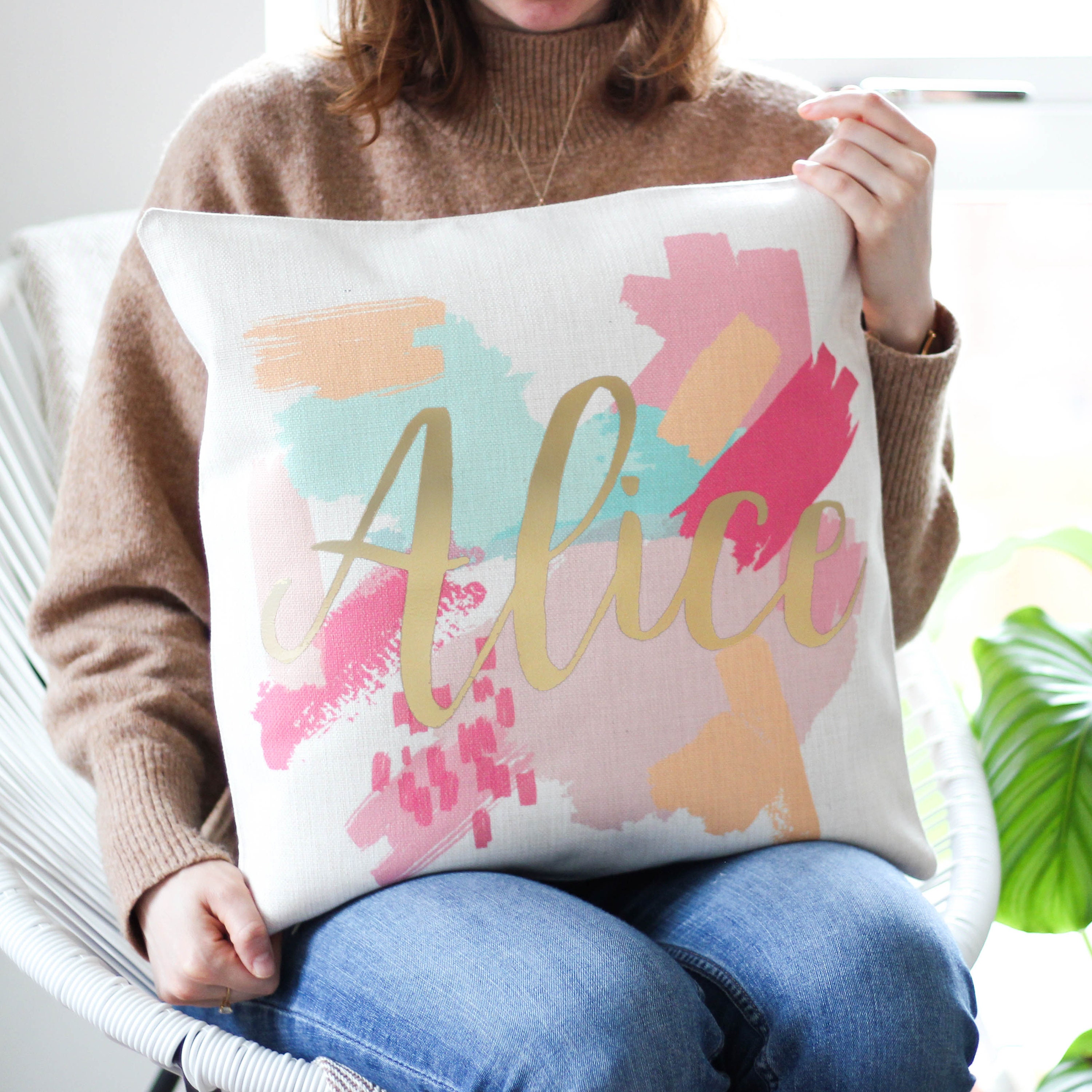 Personalised Metallic Paint Strokes Cushion, Personalised Cushions With Name, Personalised Cushion, Name Pillow, Mothers Day Gift, Mum Gifts