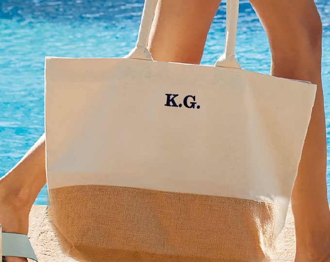 Personalised Initials Embroidery Beach Tote Bag Gift, Handbag For Women, Canvas Tote Bag Women, Cute Canvas Tote Bag, Personalised Beach Bag
