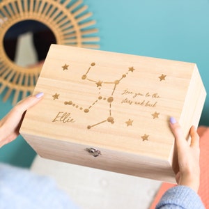 Caixa de memória de lembrança de sinal de estrela personalizada para ela, caixa de lembrança personalizada, caixa de lembrança de madeira gravada, caixa de memória de madeira personalizada