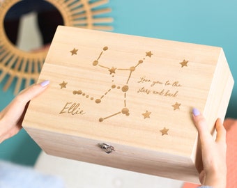 Personalised Star Sign Keepsake Memory Box For Her, Personalised Keepsake Box, Engraved Wooden Keepsake Box, Personalized Wooden Memory Box